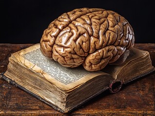 Brain and old book still life