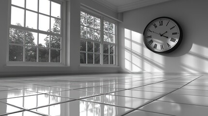 Bright interior grayscale room