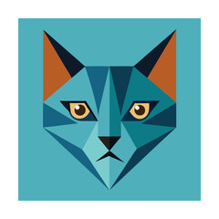 Geometric illustration of a blue cat face in a modern flat design style