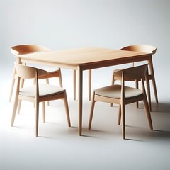 Modern Dining Table – Contemporary Wooden Table with Chairs, Elegant Home Interior, Minimalist Furniture Design for Kitchen or Dining Room, Natural Light Setting
