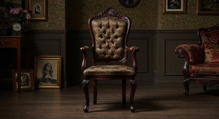 Elegant Victorian Era Dining Chair Set Against a Luxurious Interior Backdrop