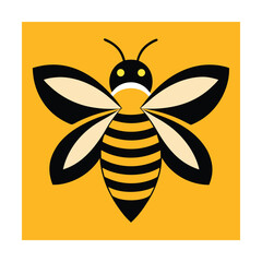 Simple cartoon illustration of a sad bee with black and yellow striped body and wings