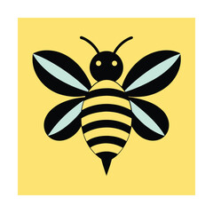 Artistic illustration of a simplified bee against a yellow background for design elements
