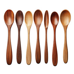 Set of wooden spoons Isolated on white transparent background