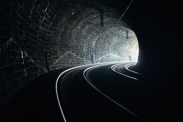 Double track railway tunnel in a curve