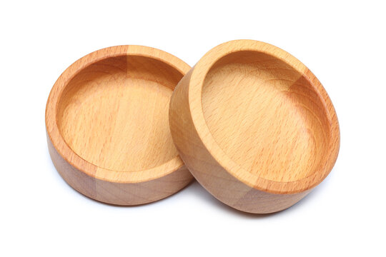 Wooden sauce pans insulated on a white background