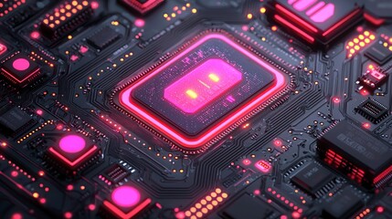 Obraz premium Circuit board with highlighted microchip