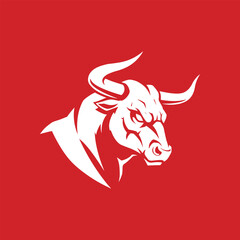 Powerful White Bull Head Vector Illustration Fierce Animal Logo Design, Eps Format