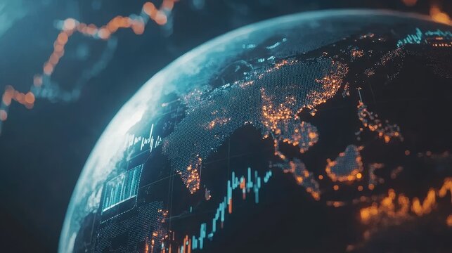 Global economic trends depicted on a detailed earth model.