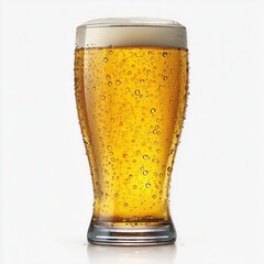 Close-up of a beer glass with condensation isolated on white background for beverage advertising or product display