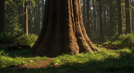 A Majestic Giant Sequoia Tree Standing Tall in the Lush Forest Environment