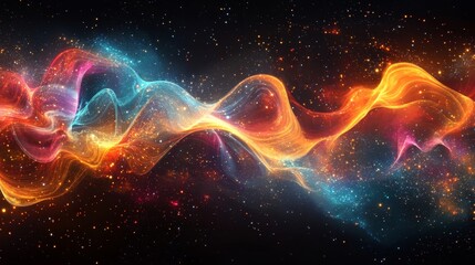 Abstract cosmic energy waves in vibrant hues.