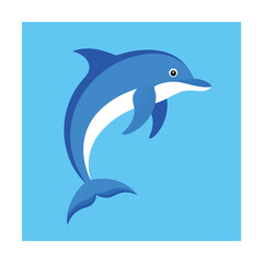 Cartoon dolphin jumping with a blue background ideal for childrens projects