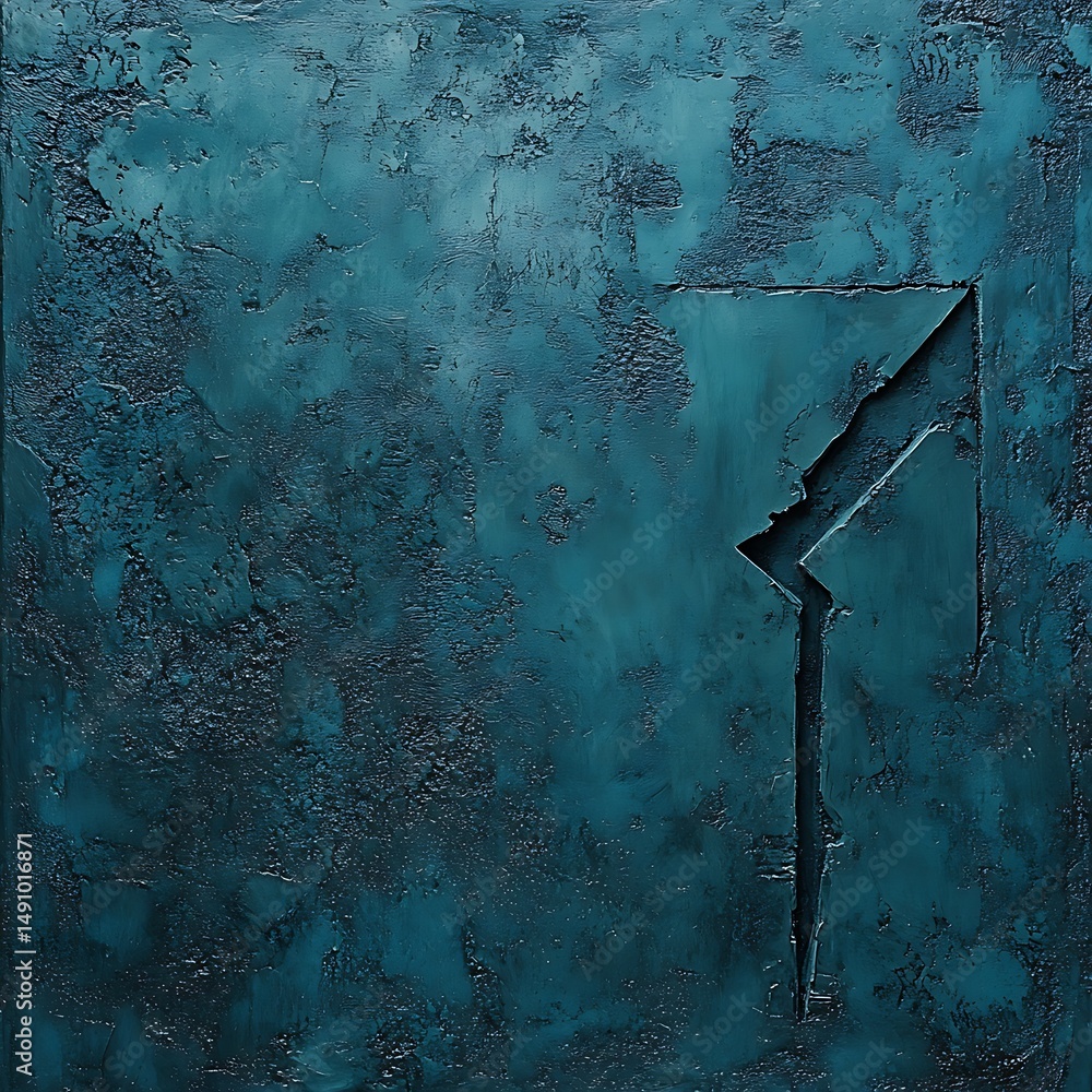 Aufkleber textured aqua art: abstract depiction of geometric shapes and patterns on a canvas surface with heav