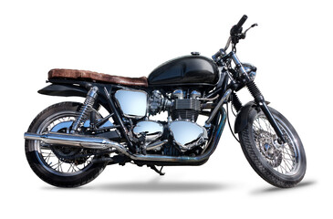 Classic black motorcycle side view isolated on transparent background. PNG