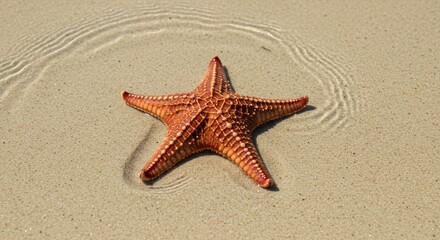 Starfish Resting on the Sandy Beach Shoreline with Gentle Waves