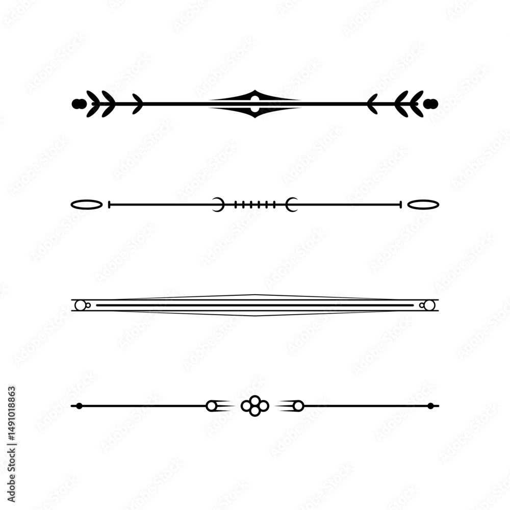 Poster set black simple line collection doodle border elements vector design style sketch isolated illustra