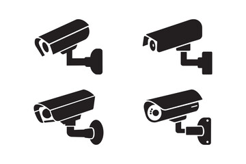 CCTV Camera Silhouette Vector Security Surveillance Icon Set