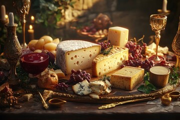 Cheese selection with fruits and nuts