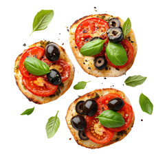 Vegan Pizza With Tomatoes And Olives Isolated on white transparent background