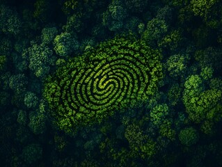 Glowing green fingerprint pattern emerging from dark textured background