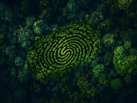 Glowing green fingerprint pattern emerging from dark textured background