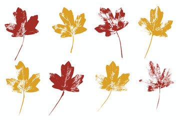 Natural leaves imprint, Grunge style, Vector, Isolated, Decorative elements for design