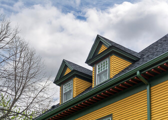 Gabled dormers of a family house in Brookline, Massachusetts, USA 
