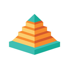 Colorful geometric illustration of a pyramid with tiered steps on a plain white background