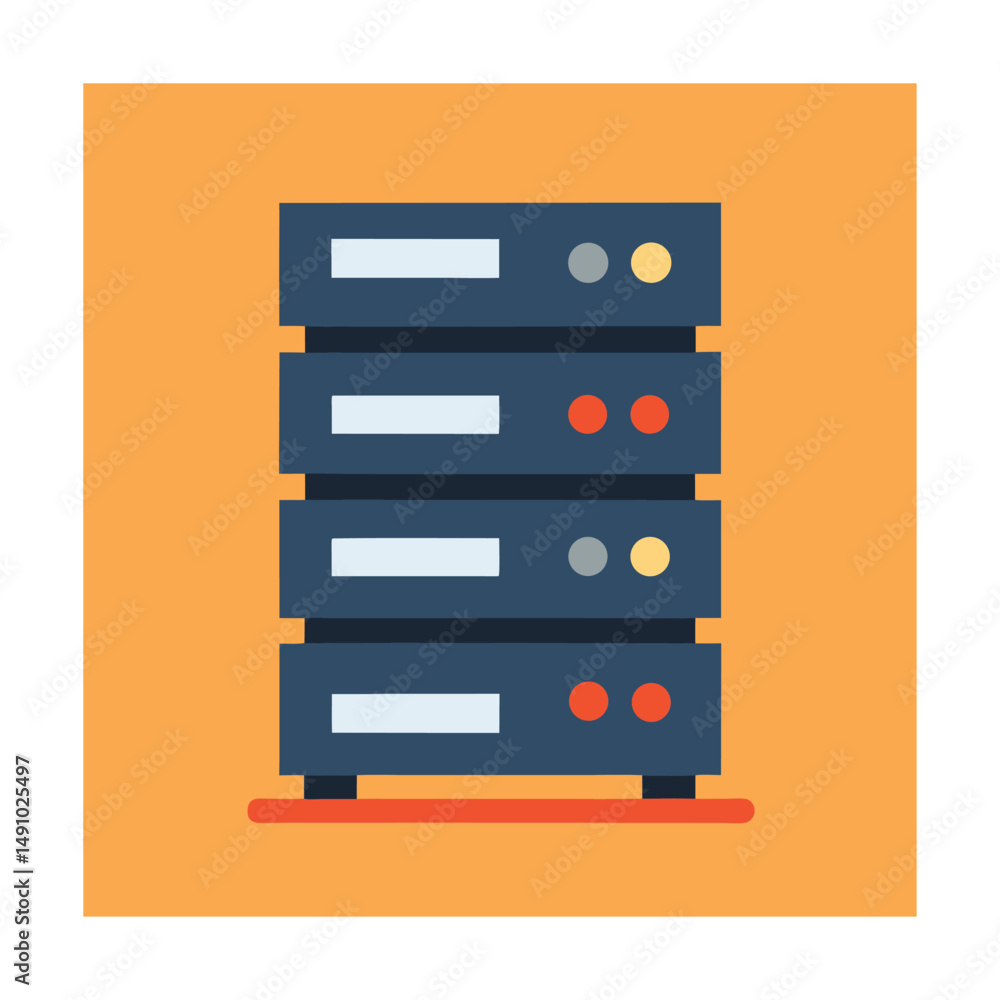 Aufkleber flat illustration of a data server computer hardware for data storage and processing