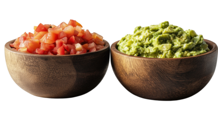 Wooden Bowls With Guacamole Isolated on white transparent background