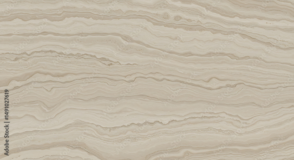 Poster natural beige travertine stone texture seamless background - wavy layered rock pattern surface for d