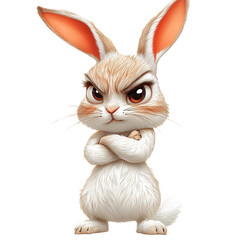 Angry bunny cartoon character illustration with arms crossed isolated on transparent background