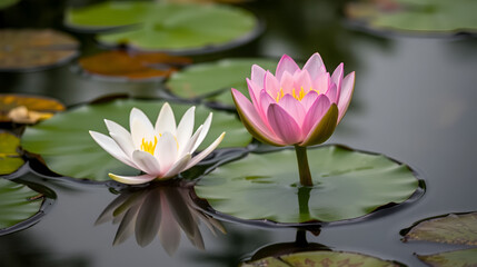 A beautiful water lily flower that hovers over the water