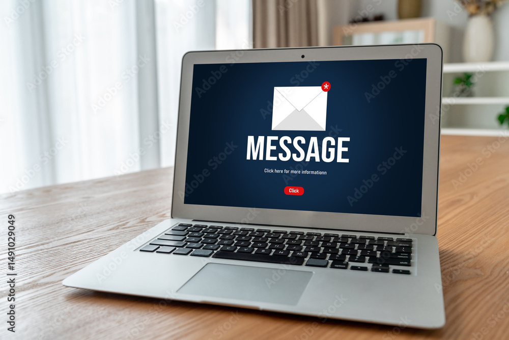 Poster email notification message showing on computer screen snugly. digital marketing message information 