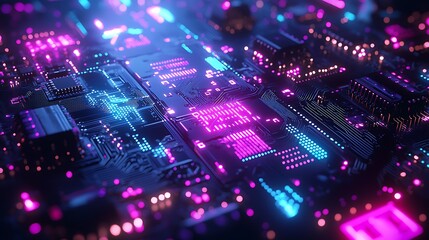 Neon circuit board with electric pulse high resolution picture