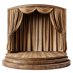 Wooden Stage With Curtains Isolated on white transparent background