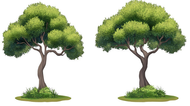 Lush animated trees standing tall in a tranquil forest symbolizing resilience and growth with on transparent background