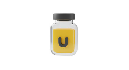 The elixir of Understanding A vial of golden liquid marked with U promising clarity and on transparent background