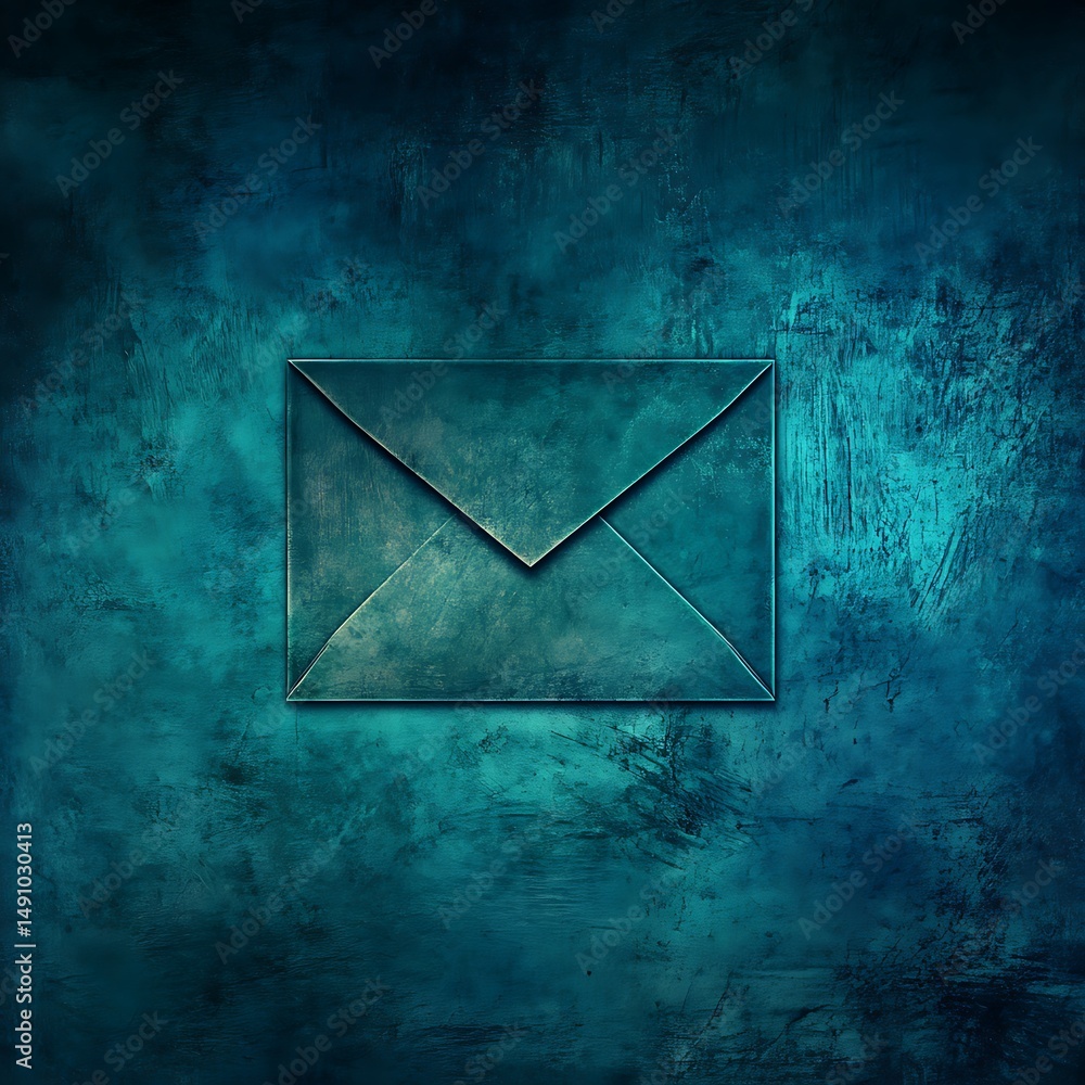 Poster textured teal envelope graphic on dark aqua backdrop for correspondence and communication design pro