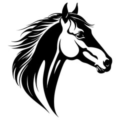 stylized horse head portrait silhouette with bold lines and wavy mane vector suitable for rustic designs, western logos, horse lover gifts, and outdoor branding