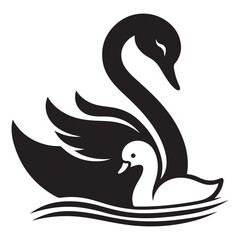 Elegant Swan Family Silhouette Vector Illustration Serene Design