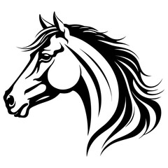 horse head side silhouette with expressive lines and wavy mane vector art for wildlife design, farm logos, western themes, and natural animal portraits