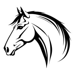 classic horse head vector silhouette with detailed mane and noble profile perfect for horse riding clubs, western branding, equestrian events, and animal illustration