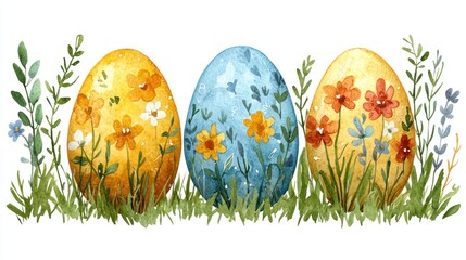 Decorated easter eggs on grass