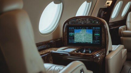 Fototapeta premium Luxury Private Jet Interior with High-Tech Controls