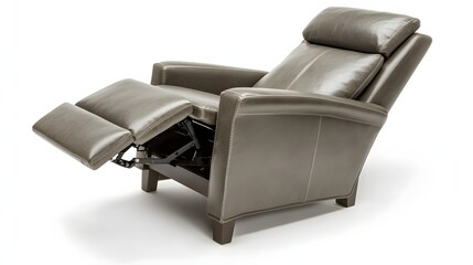 Fototapeta premium Gray leather recliner chair angled view.