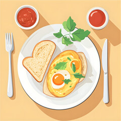 Professional Breakfast Table Vector Illustration with Omelette for Design Projects