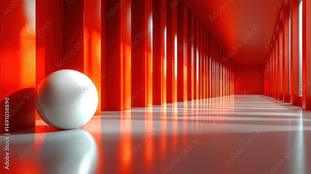 Poster empty red hallway with columns