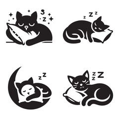 A Cat Sleeping with pillow vector silhouette set